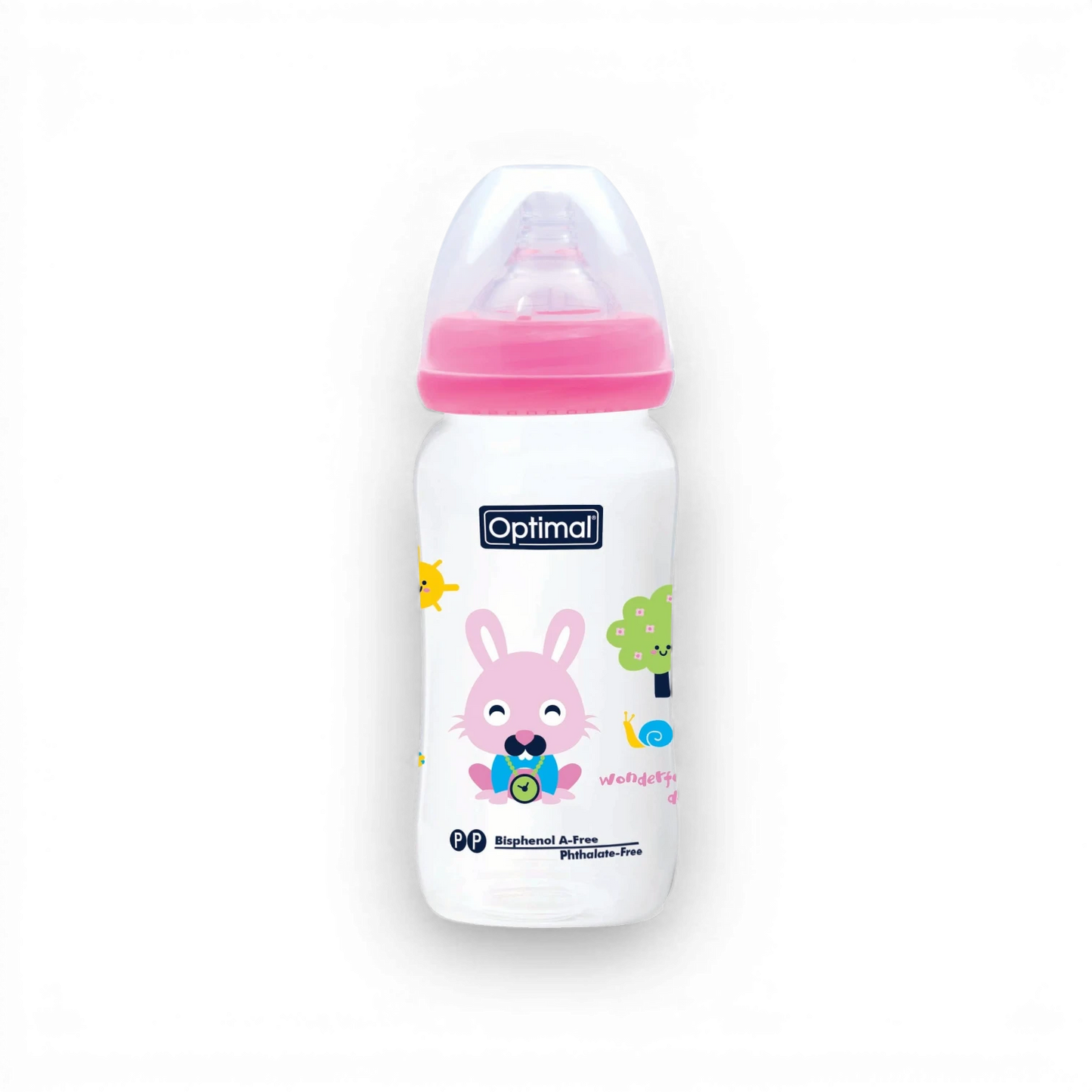 Optimal Anti-Colic Wide Baby Bottle – 300 ml (6+ Months) – Blue or Pink