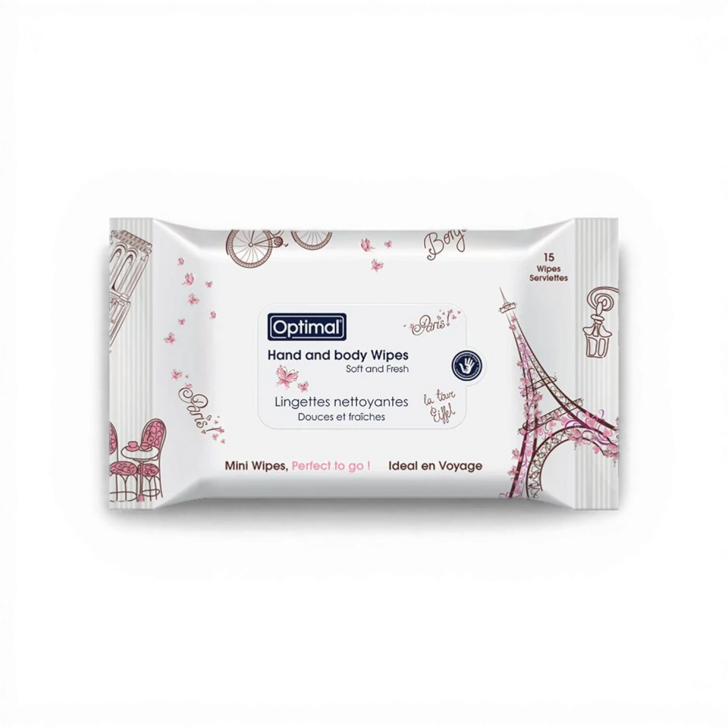Optimal Hand & Body Wipes – 15 Mini Wipes – Blue or Pink