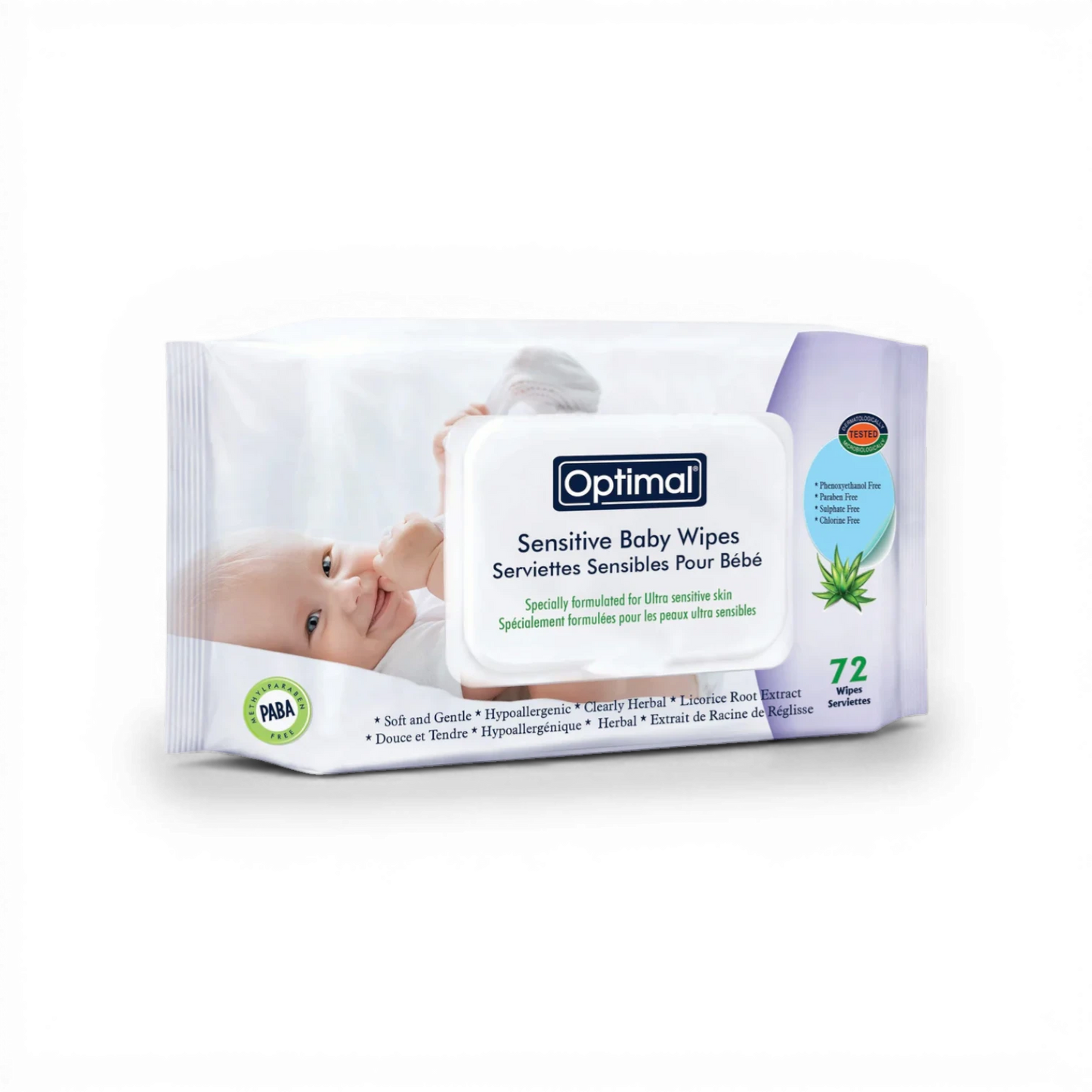 Optimal Sensitive Baby Wipes – 72 Wipes (Serviettes)
