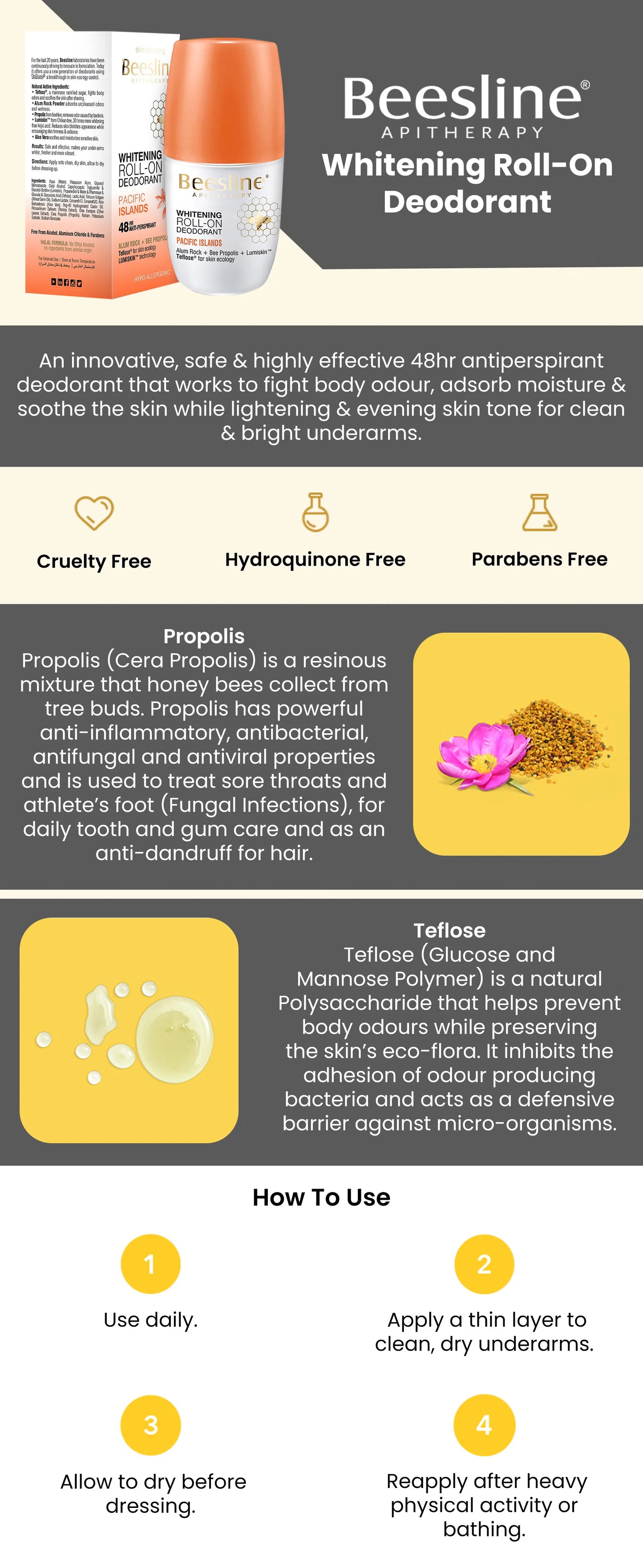 Beesline Whitening Roll-On Deodorant Pacific Islands – 50ml