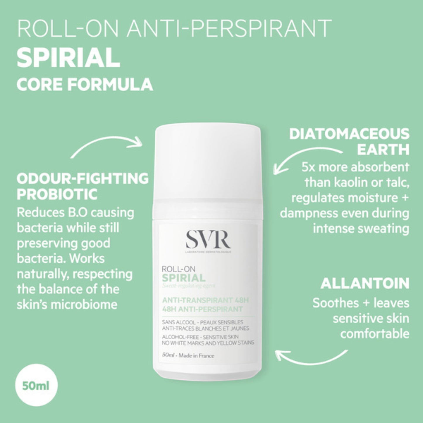 SVR Spirial Vegetal Roll-On Antiperspirant Without Aluminum Salts – 50 ml