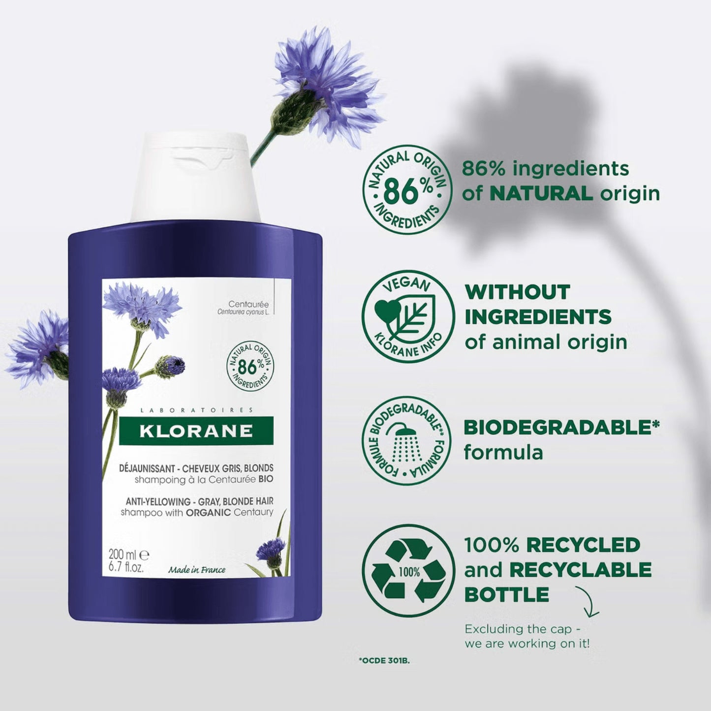 Klorane Anti-Yellowing Shampoo With Organic Centaury For Gray & Blonde Hair 200ml