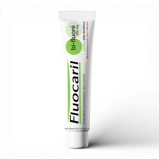Fluocaril toothpaste tube on a white background