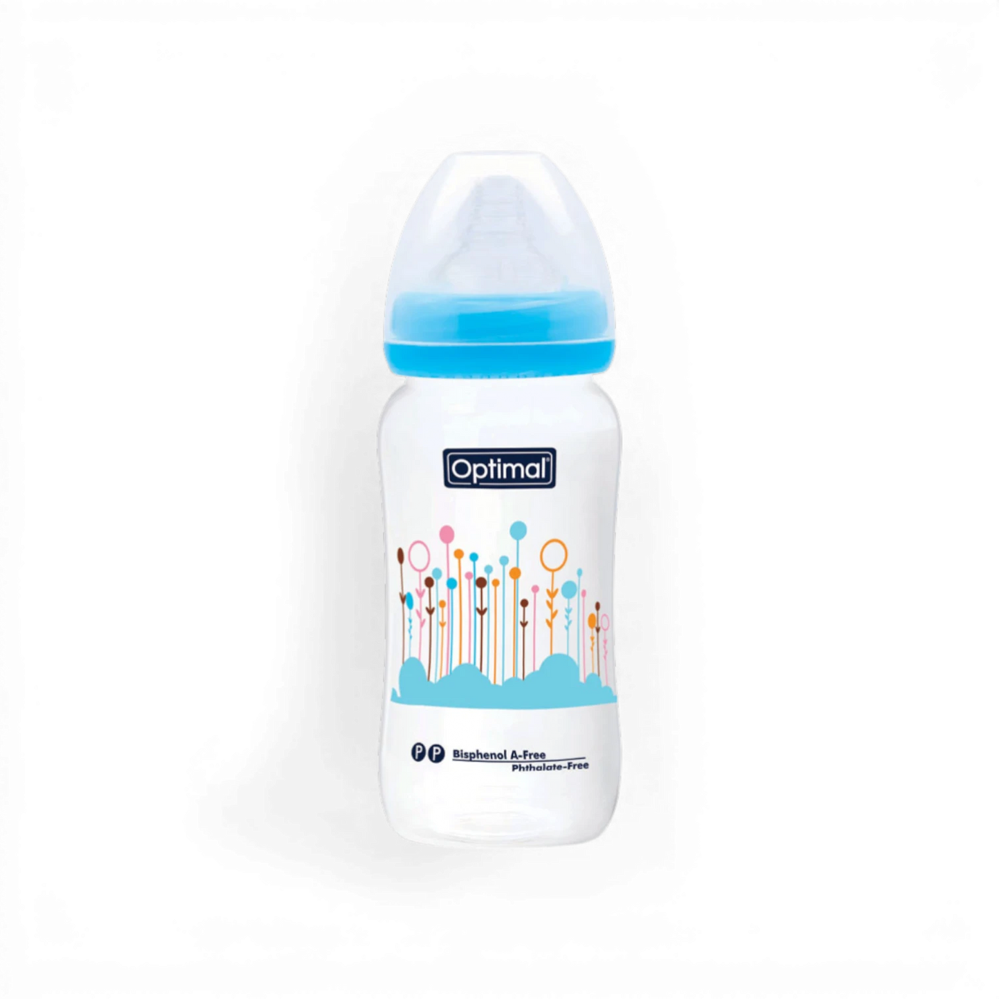 Optimal Anti-Colic Wide Baby Bottle – 300 ml (6+ Months) – Blue or Pink