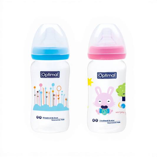 Optimal Anti-Colic Wide Baby Bottle – 300 ml (6+ Months) – Blue or Pink