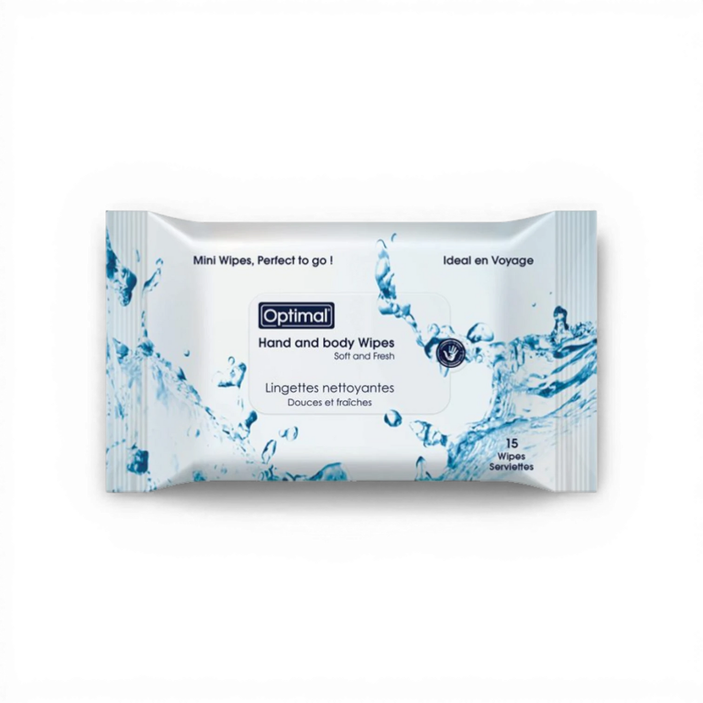 Optimal Hand & Body Wipes – 15 Mini Wipes – Blue or Pink