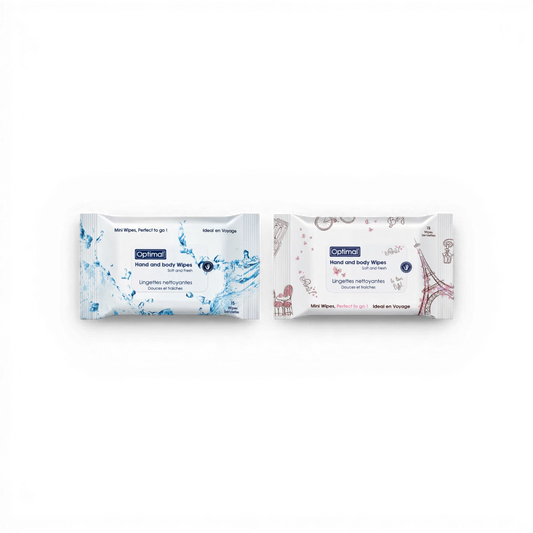 Optimal Hand & Body Wipes – 15 Mini Wipes – Blue or Pink