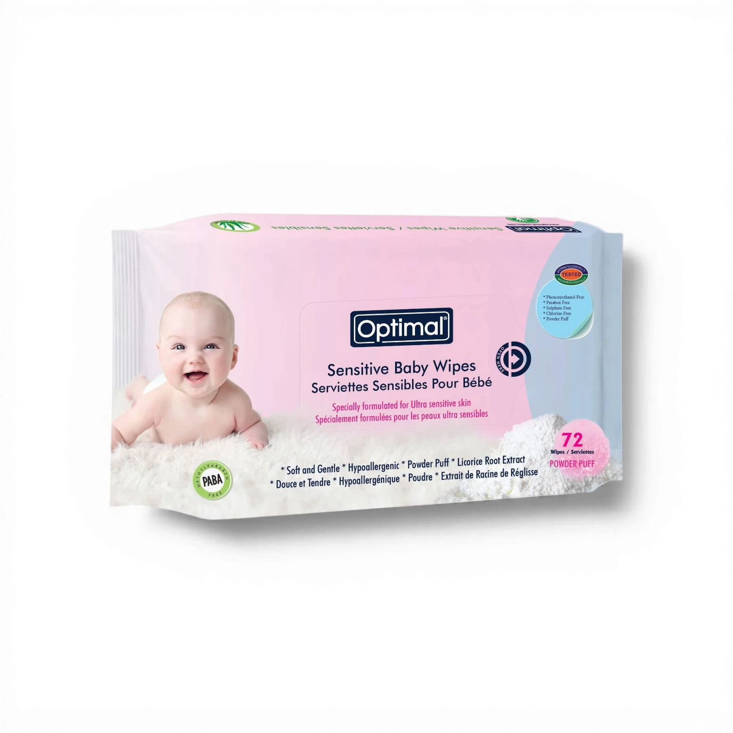 Optimal Sensitive Baby Wipes – 72 Wipes (Powder Puff)
